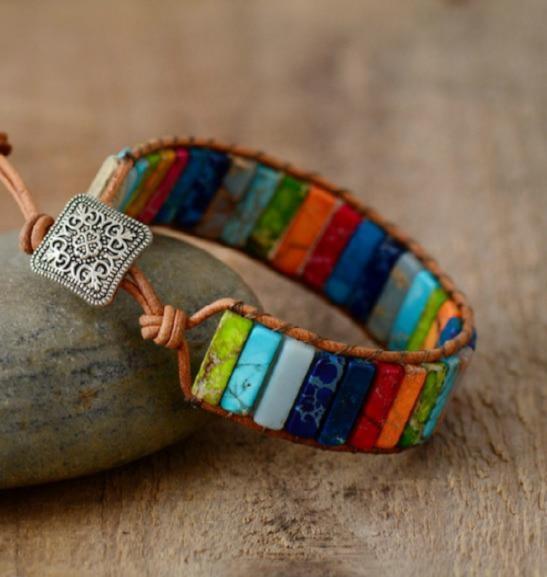 Leren Regenboog Chakra Armband - Handgemaakt Myspirituals