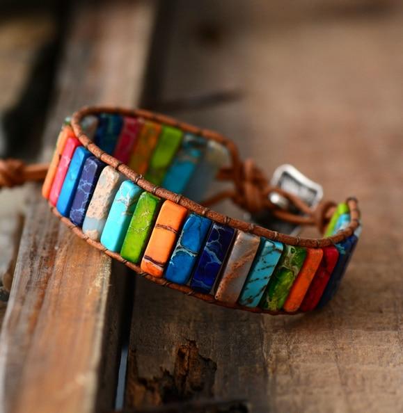 Leren Regenboog Chakra Armband - Handgemaakt Myspirituals