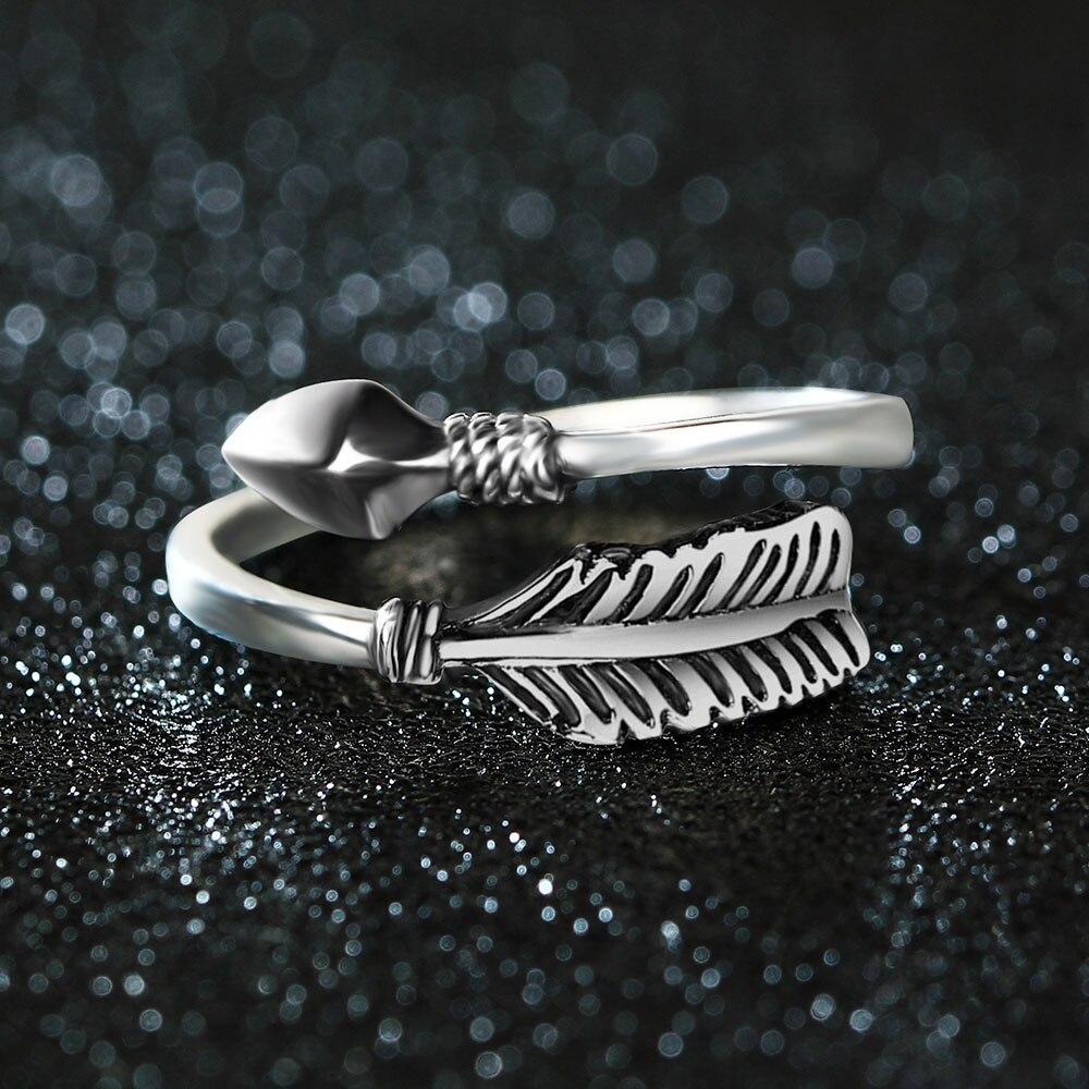 Minimalistische Zilveren Retro Veer Ring Myspirituals