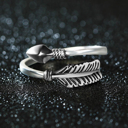 Minimalistische Zilveren Retro Veer Ring Myspirituals